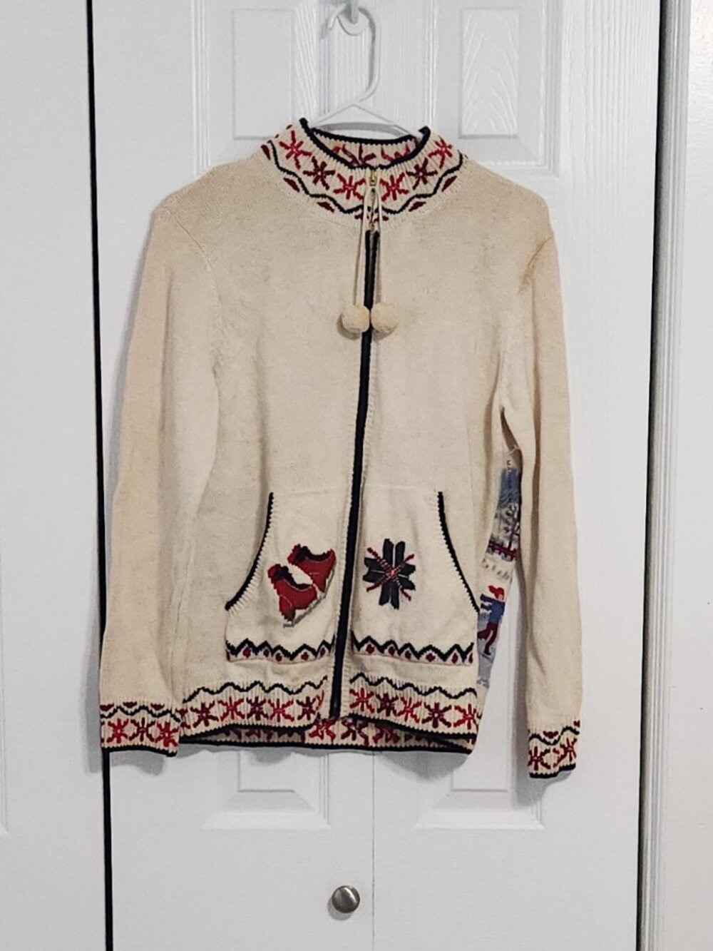 Marisa Christina 2002 NWT Ice Skating Novelty Zip Cardigan Sweater S